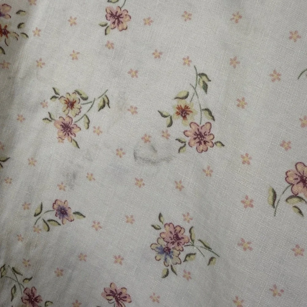 Vintage 90s Eddie Bauer Women XXL Linen Floral Maxi Dress Cream Short Sleeve - Picture 9 of 9